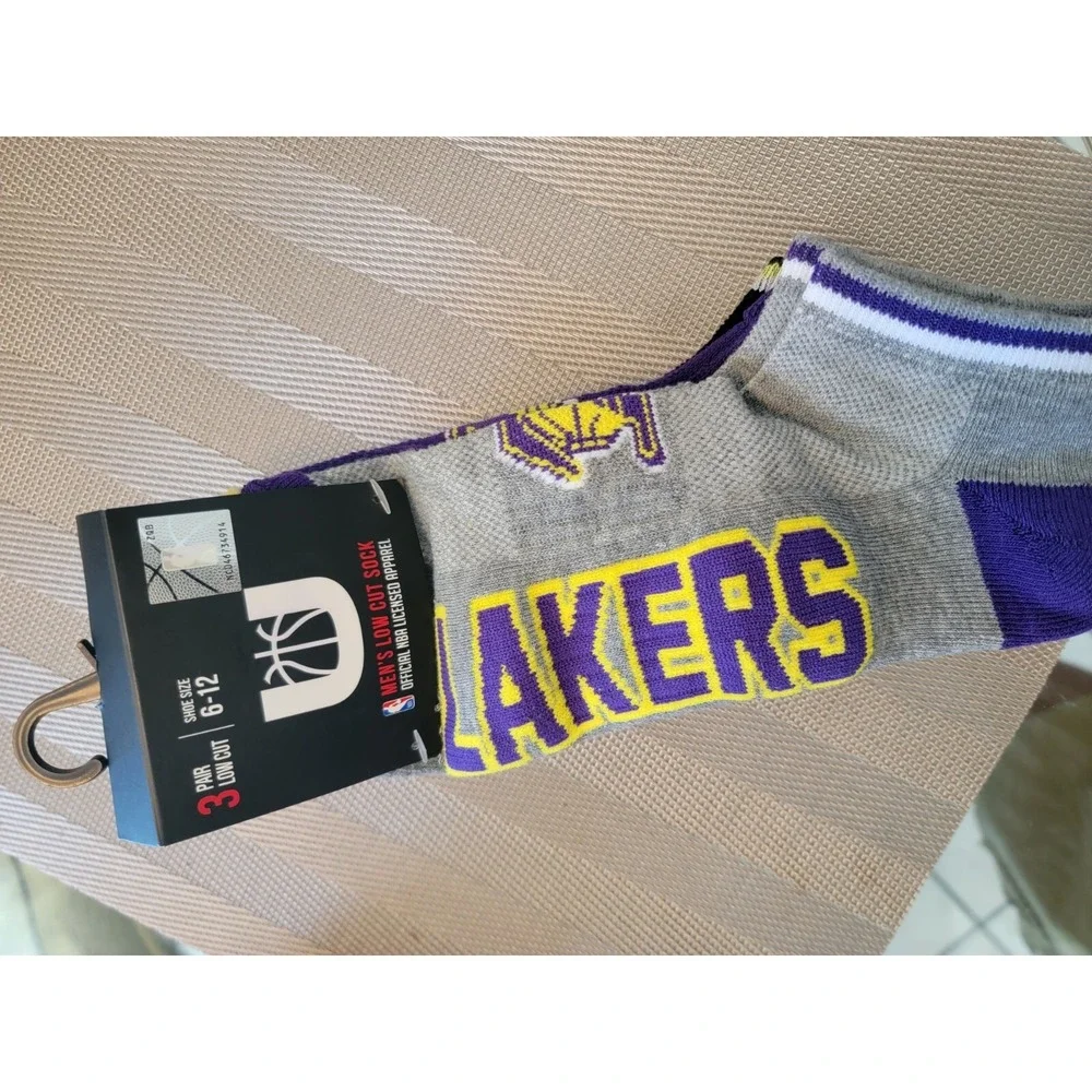 Los Angeles Lakers Low cut Socks 3 Pair Shoe Size Men 6-12 NBA Licensed NWT!!